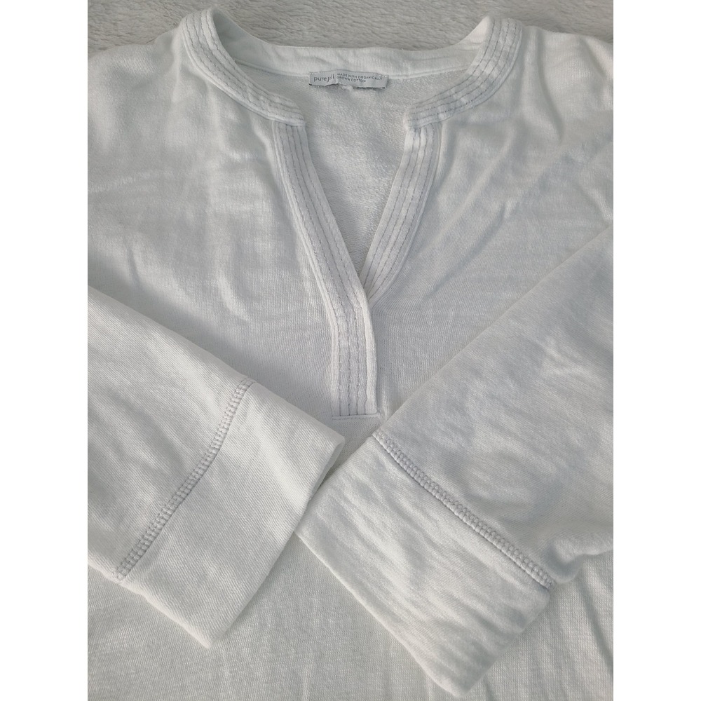 Pure Jill J. Jill White Organic Cotton Split Neck Sweatshirt Top KTP314193 - Picture 3 of 6